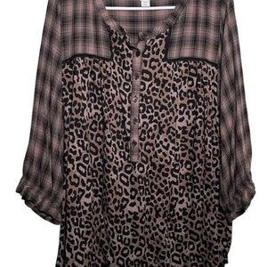 Leopard Print Plaid Women's Top